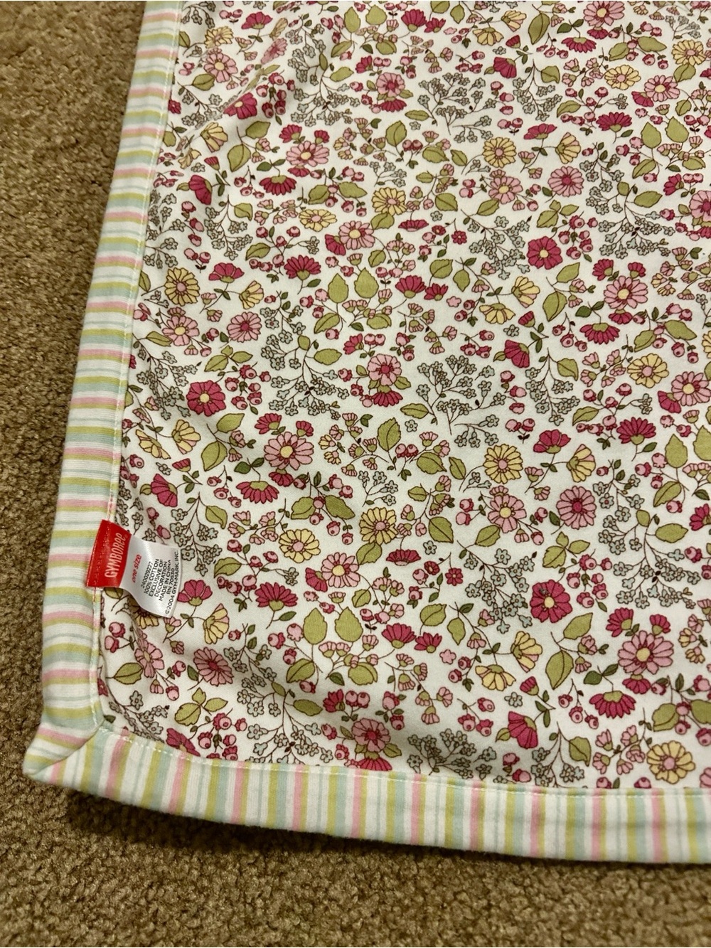 Gymboree Floral with Stripe Trim 100% Cotton Reversible Baby Blanket